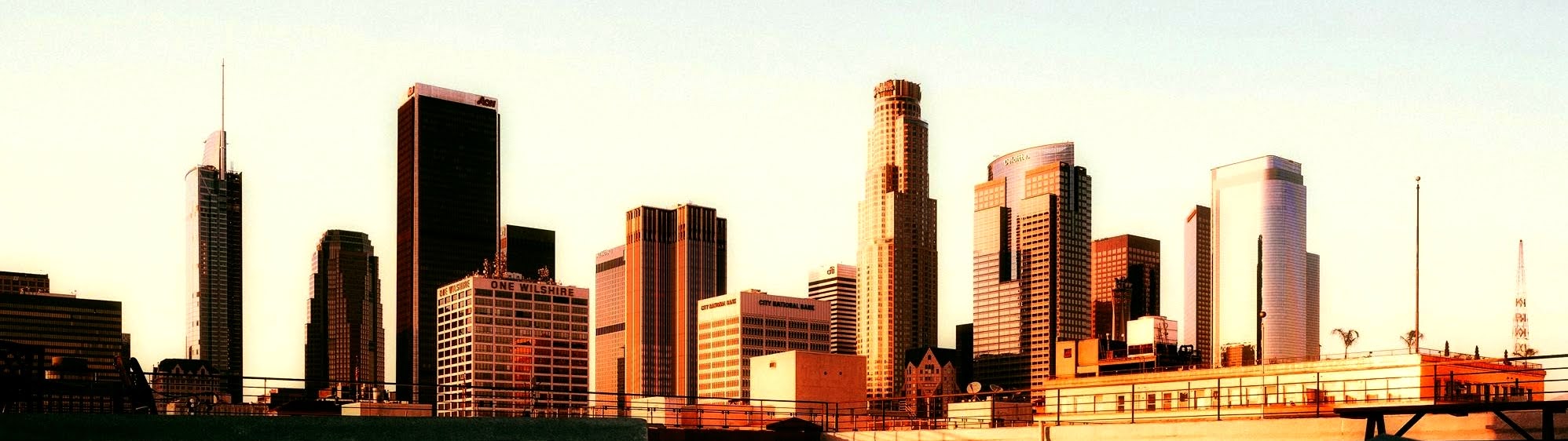 City skyline at dusk